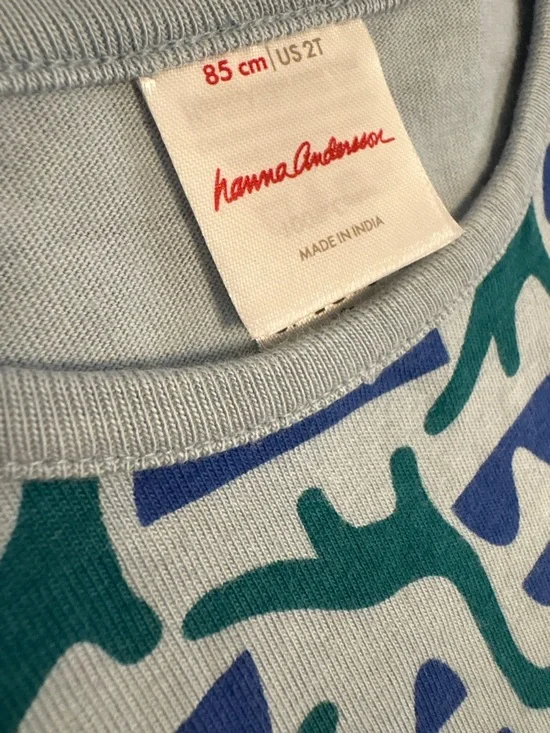 Hanna Andersson Short Sleeve Toddler Dress with Blue and Green Dino Print - Picture 3 of 4